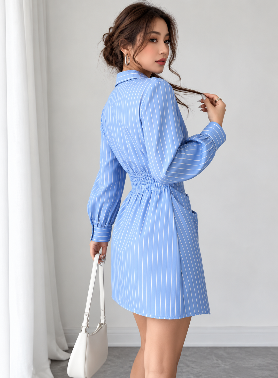 Striped wrap shirt dress