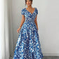 V-neck blue floral maxi dress