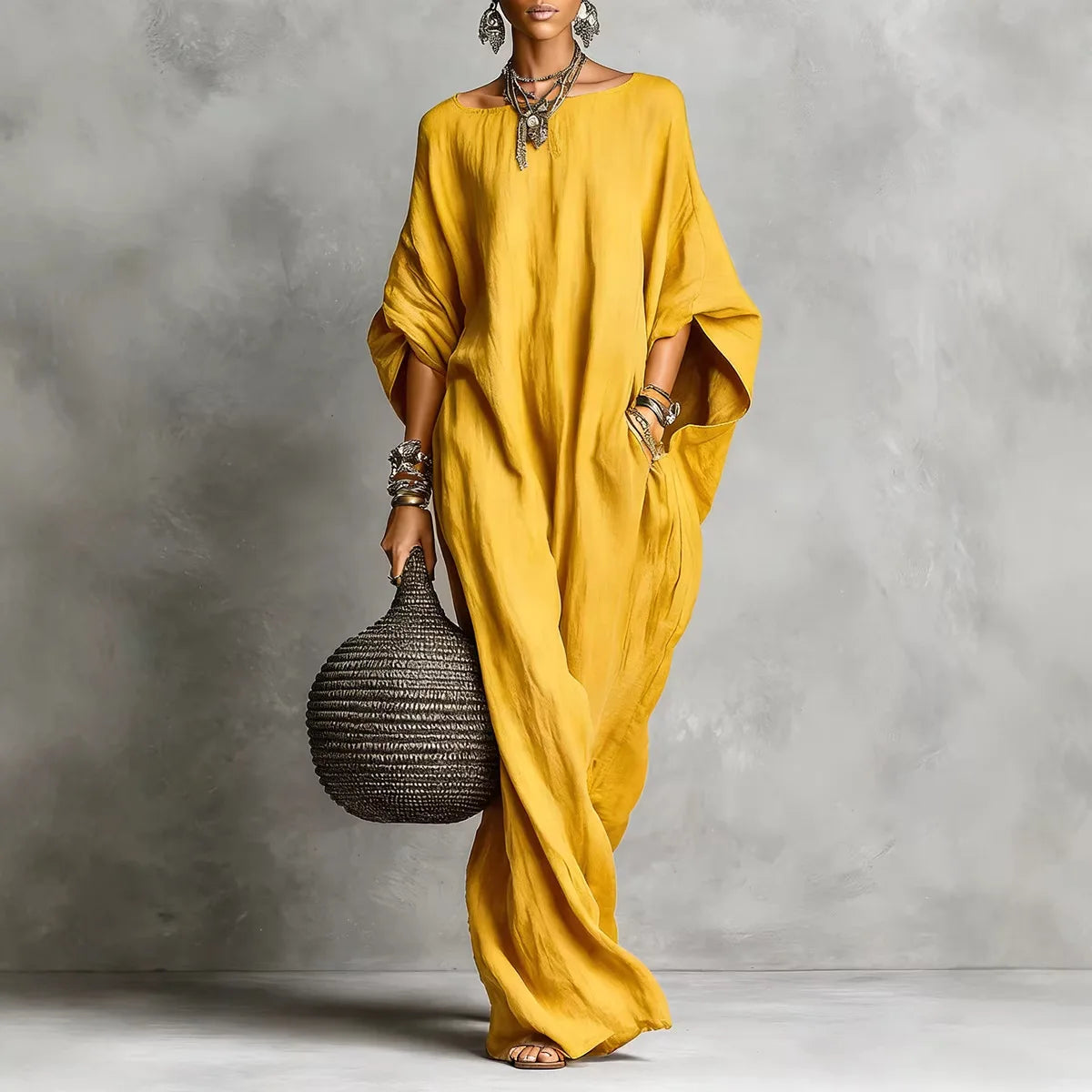 Yellow Boho Pocket Dress