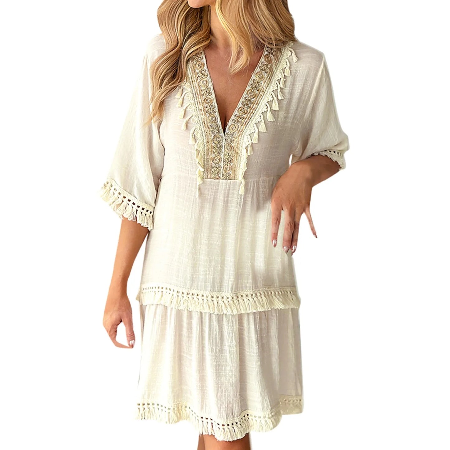 White embroidered boho dress