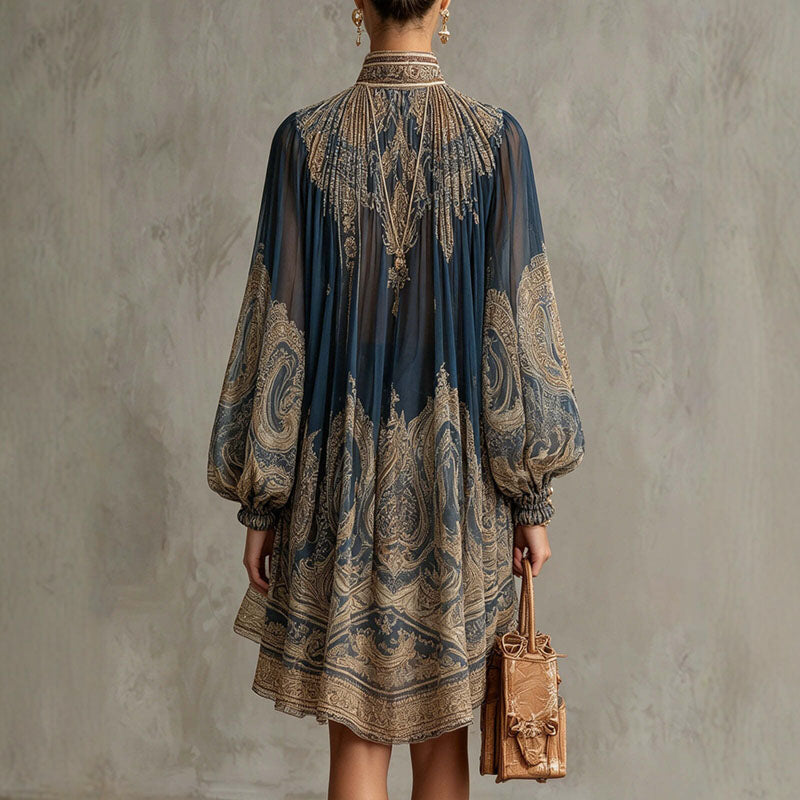 Navy paisley print dress