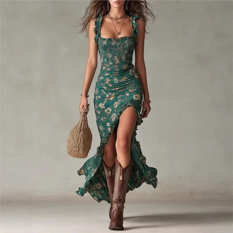 High Slit Ruffle Dress