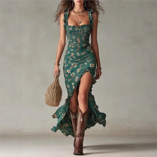 High Slit Ruffle Dress
