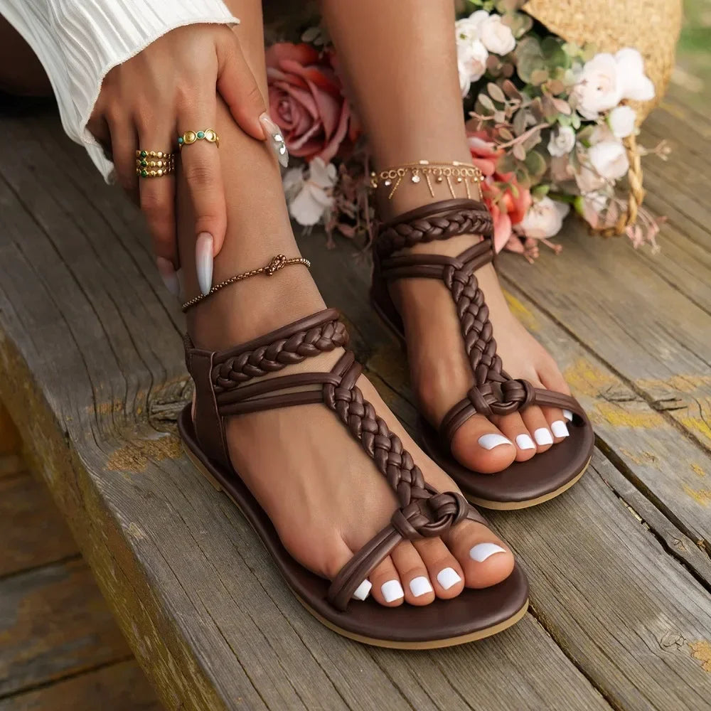 Braided ankle strap sandals