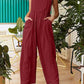 Red linen style jumpsuit