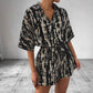 Stylish patterned shorts romper outfit