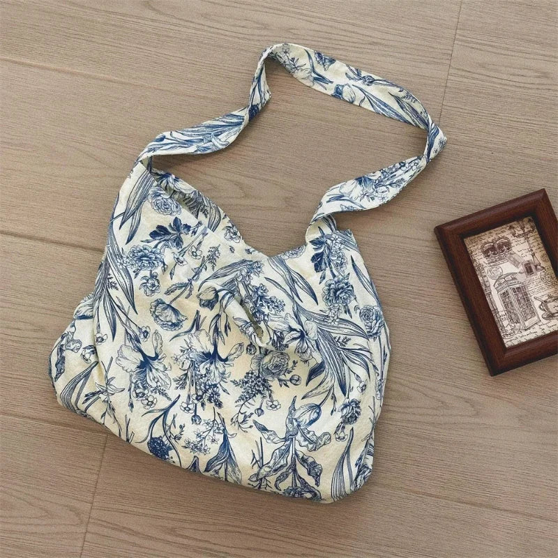 White Blue Floral Handbag
