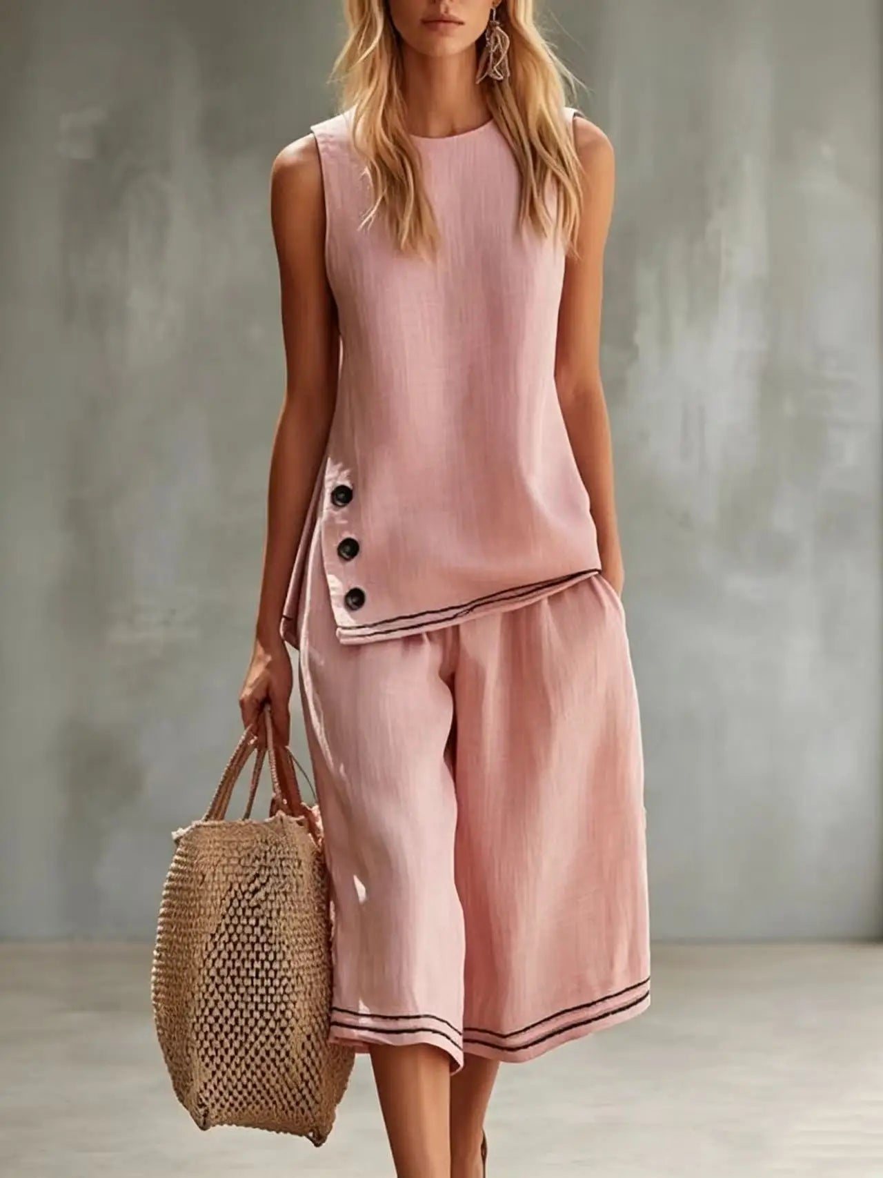 Sleeveless linen two-piece