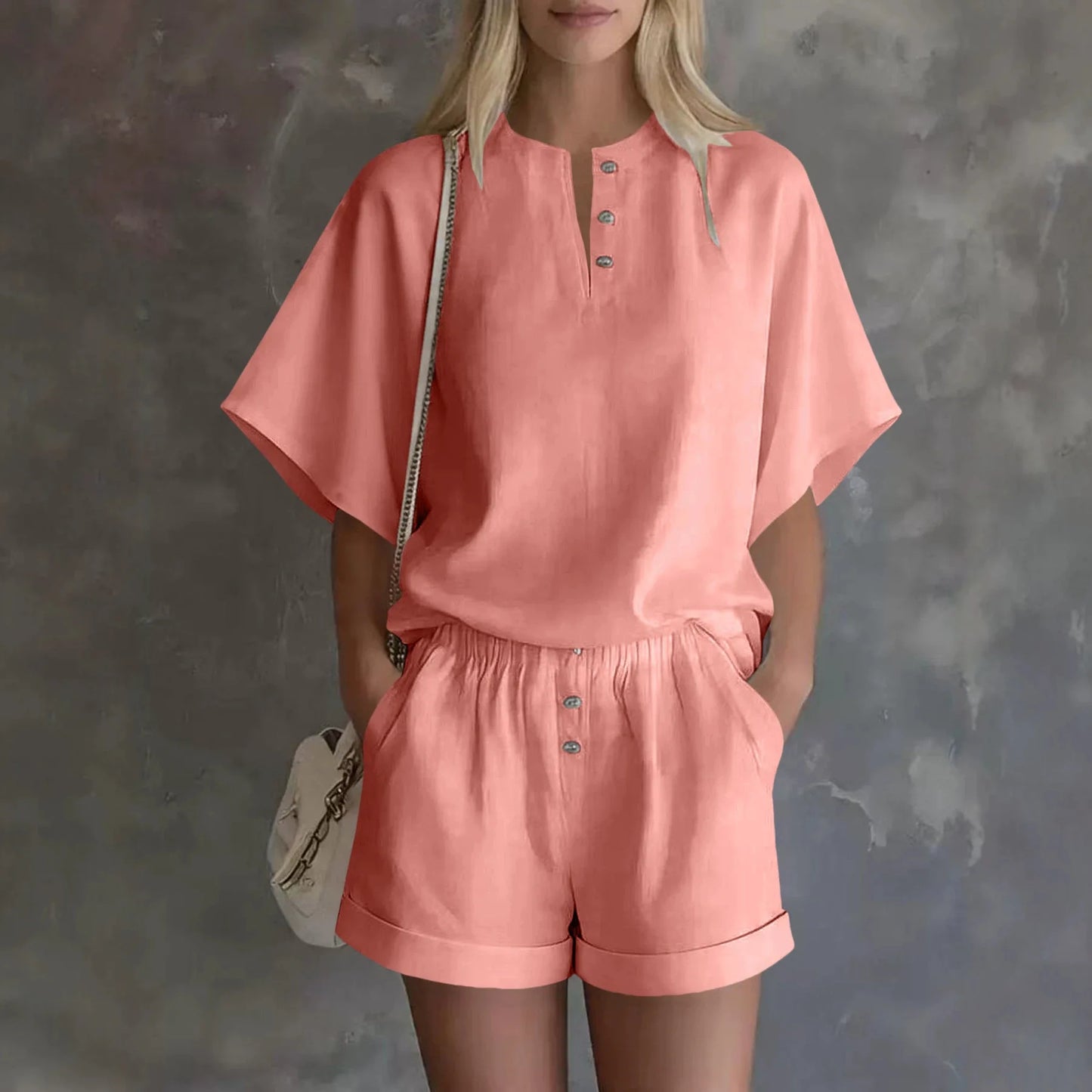 Round neck shorts set