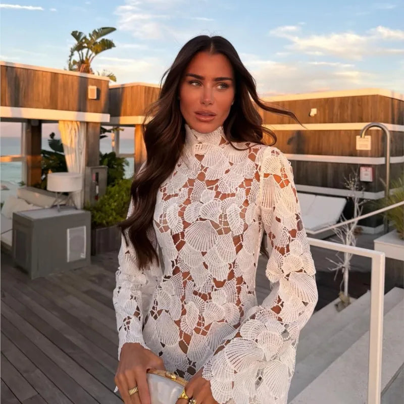 White floral lace mini dress