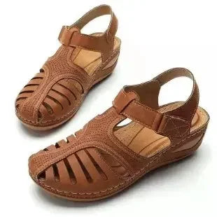 Brown Peep Toe Wedge Sandals