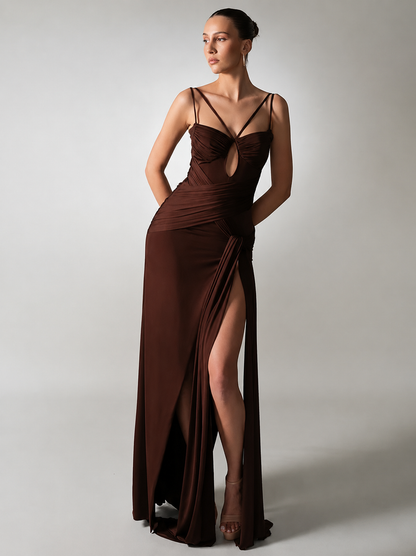 Brown slit gown