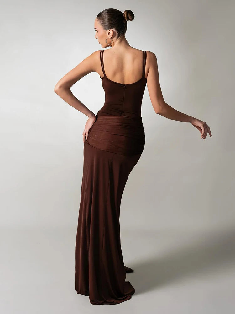 Elegant Brown Side Slit Dress