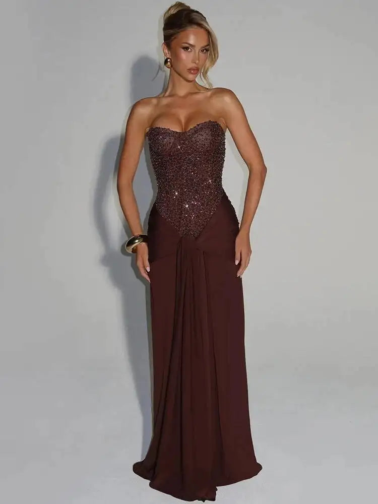 Sequined Strapless Evening Gown