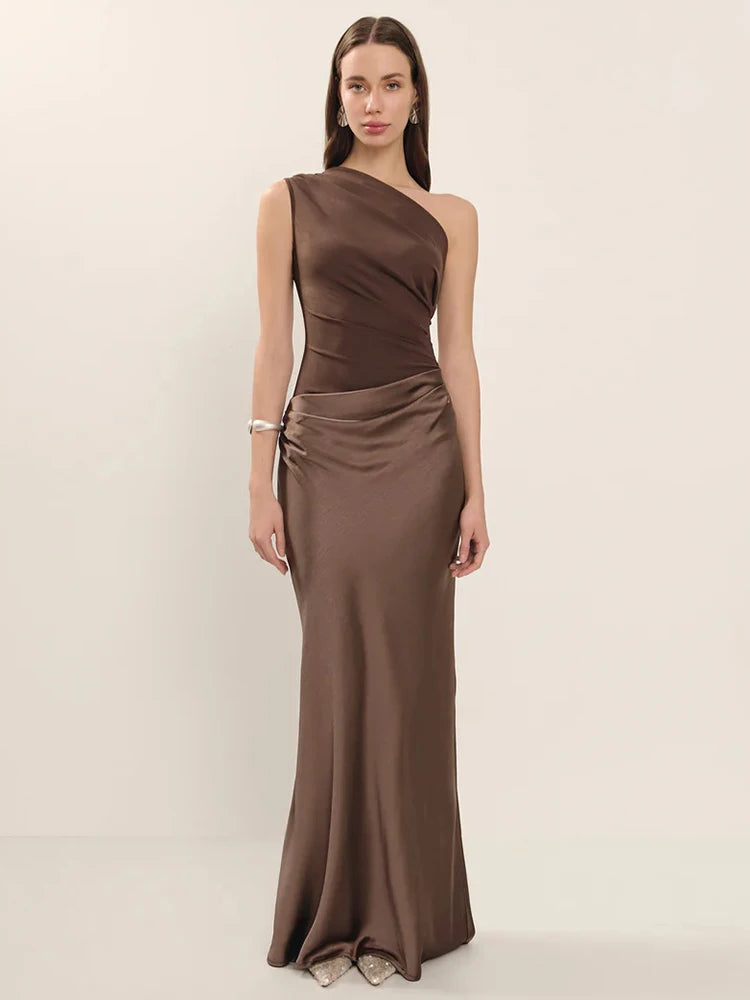 Brown One Shoulder Dress front view