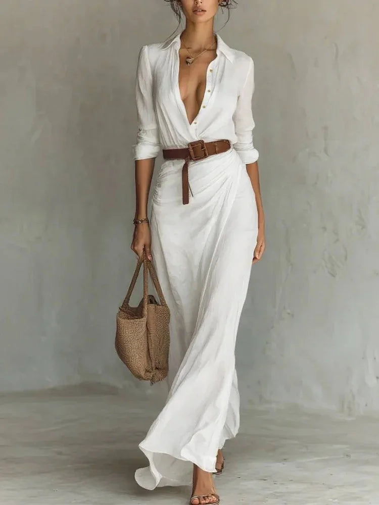 White belted maxi dress