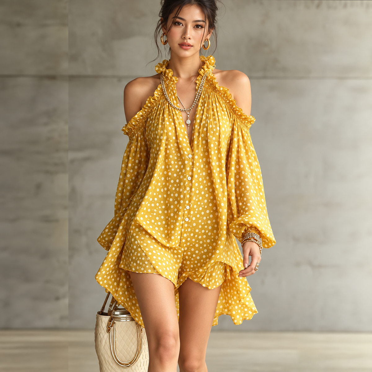 Yellow ruffle mini dress
