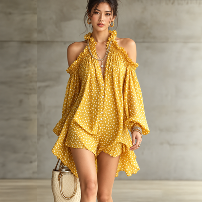 Yellow ruffle mini dress