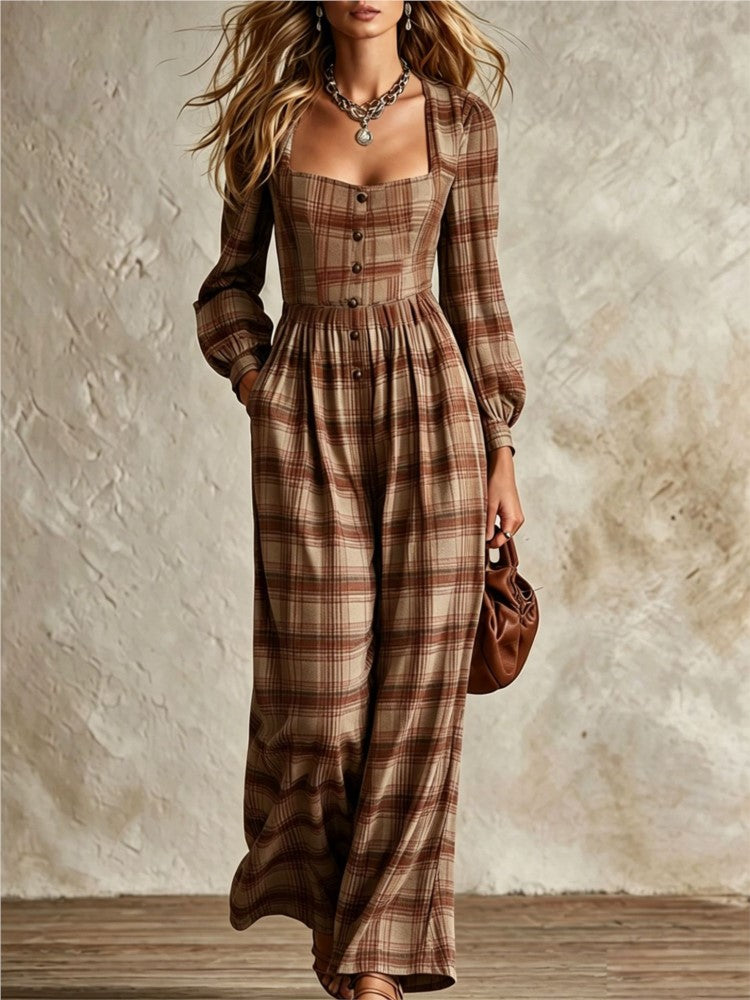 plaid wide leg jumpsuit