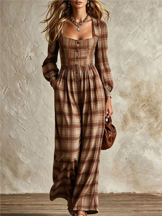 plaid wide leg jumpsuit
