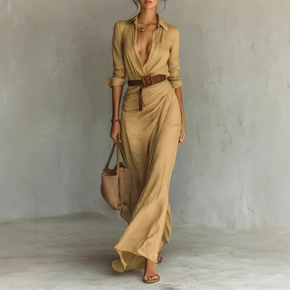 Camel shirt maxi dress