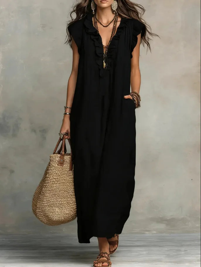 Ruffle Trim Long Dress