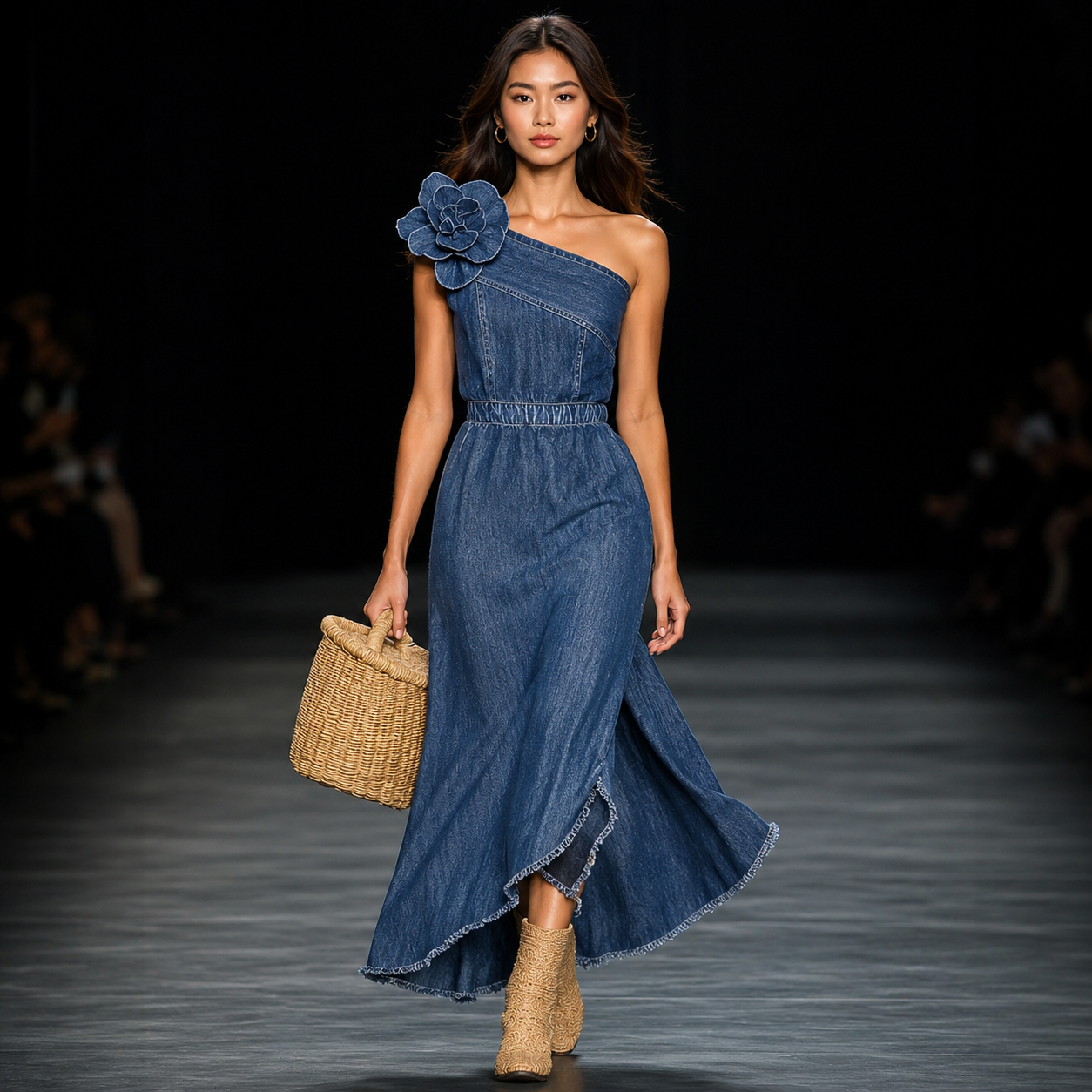 One Shoulder Denim Dress