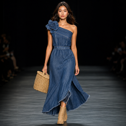 One Shoulder Denim Dress
