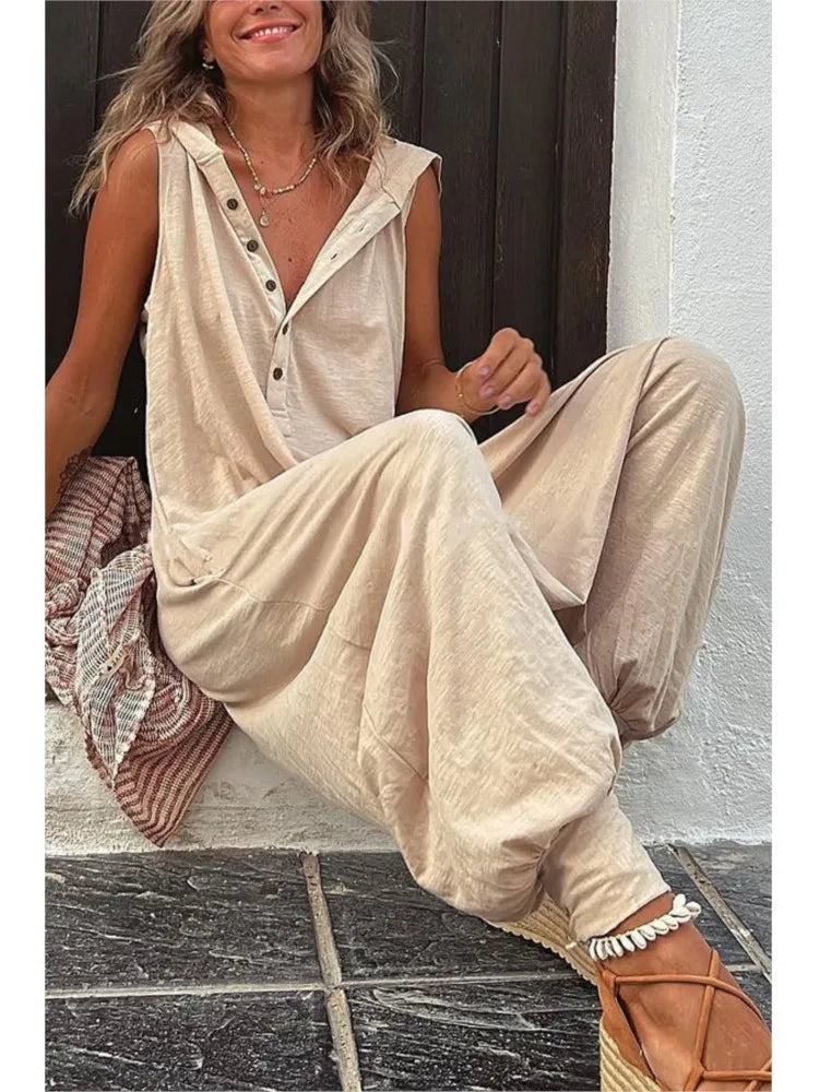 Button Front Hooded Romper