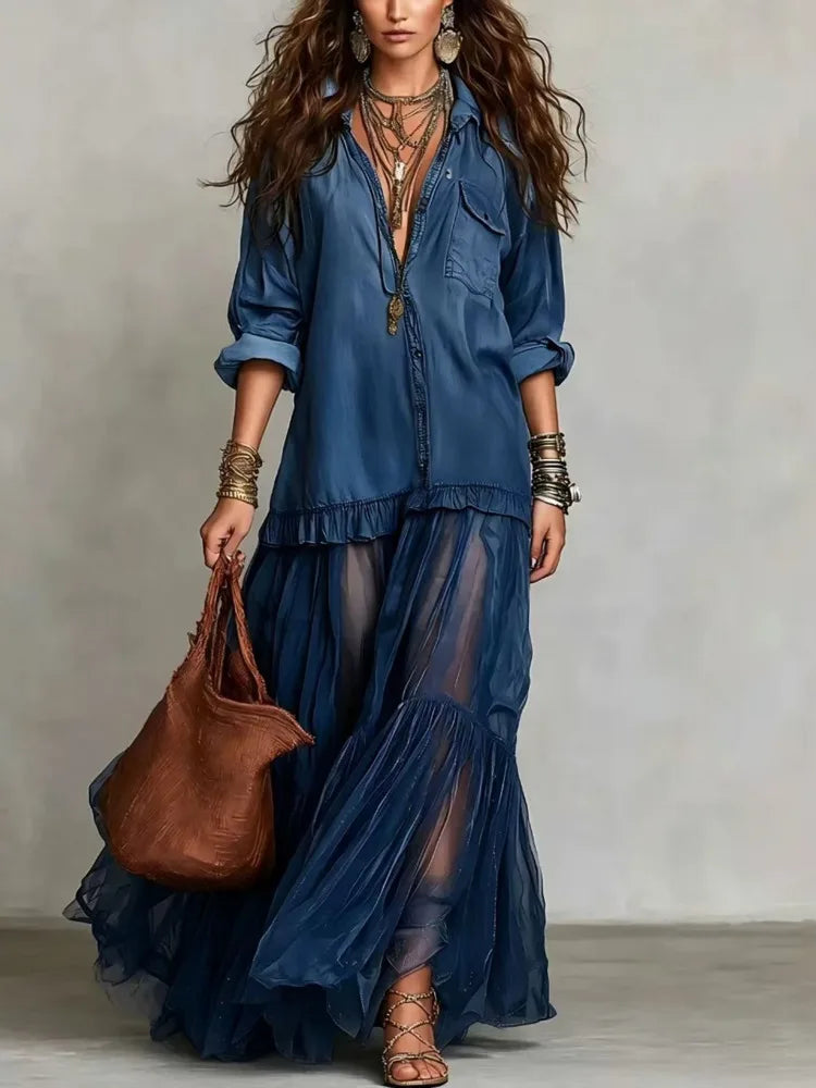 Tiered Skirt Button Down Dress