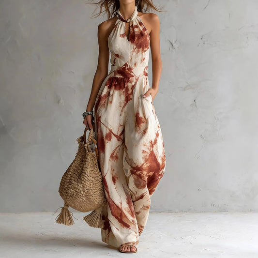 Abstract Print Halter Jumpsuit