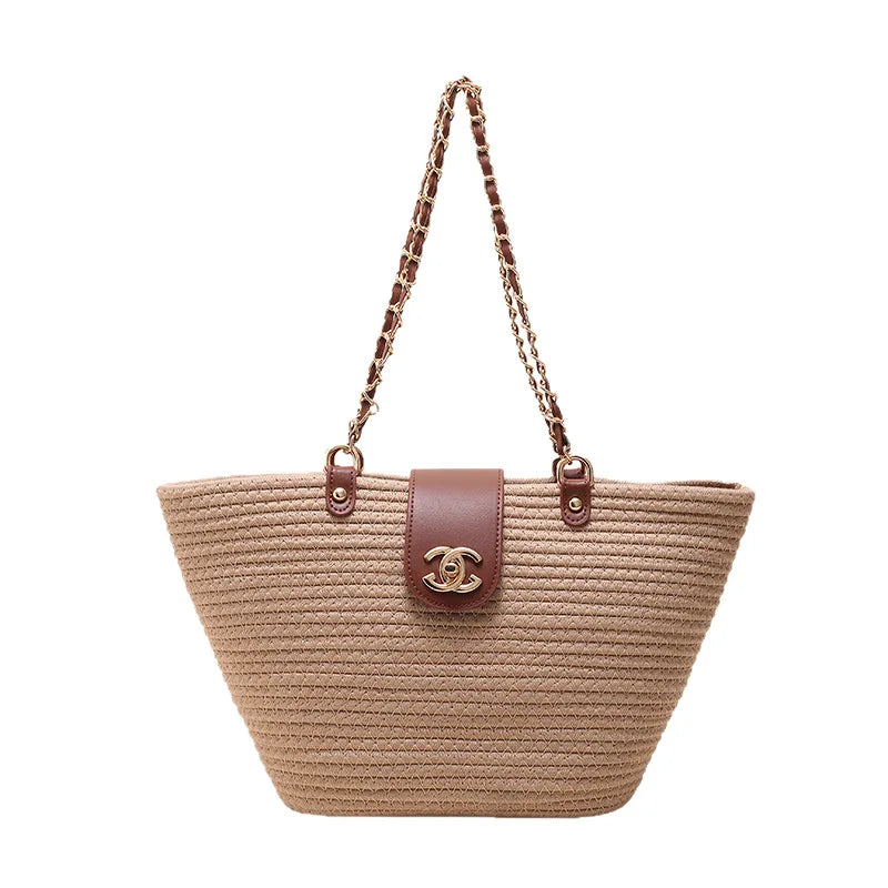 Woven Straw Chain Tote Bag