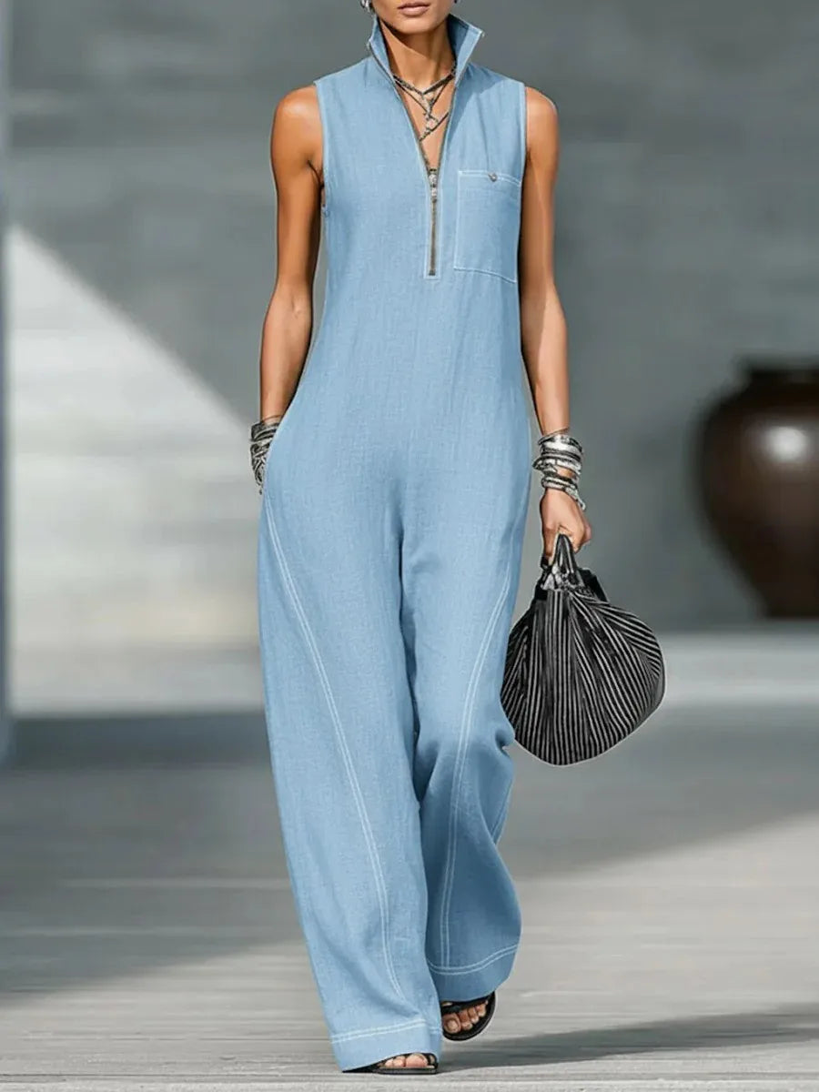 Zip Front Wide Leg Jumpsui