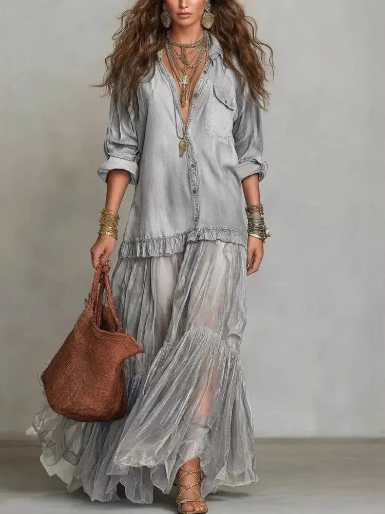 Collared Button Front Maxi Dress
