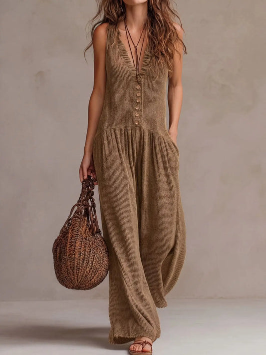 Pocket V-Neck Wide Leg Jumpsuit