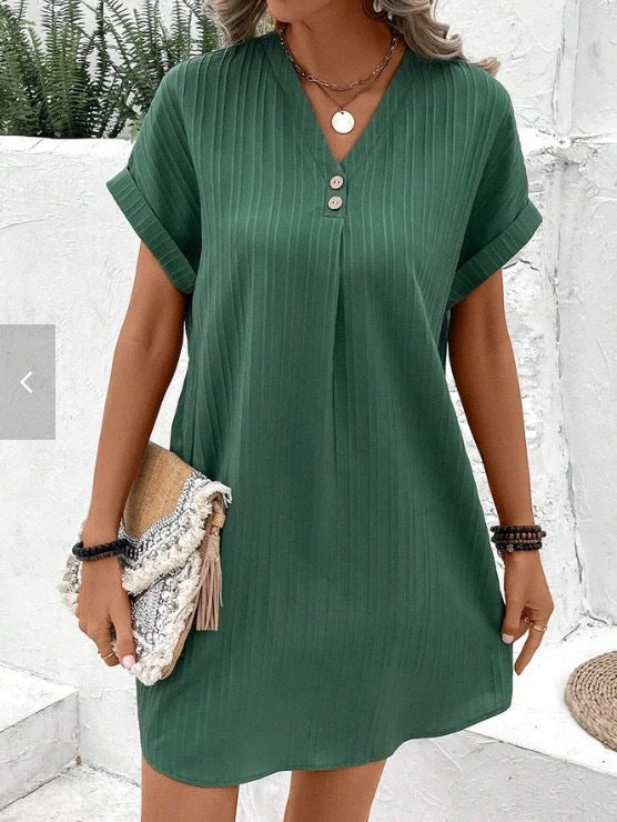 Green V neck mini dress