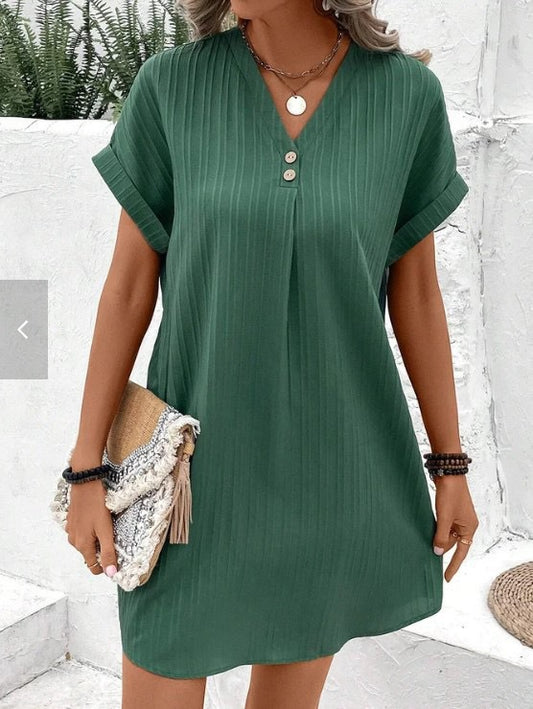 Green V neck mini dress