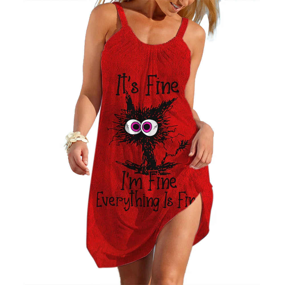Red graphic tank dress