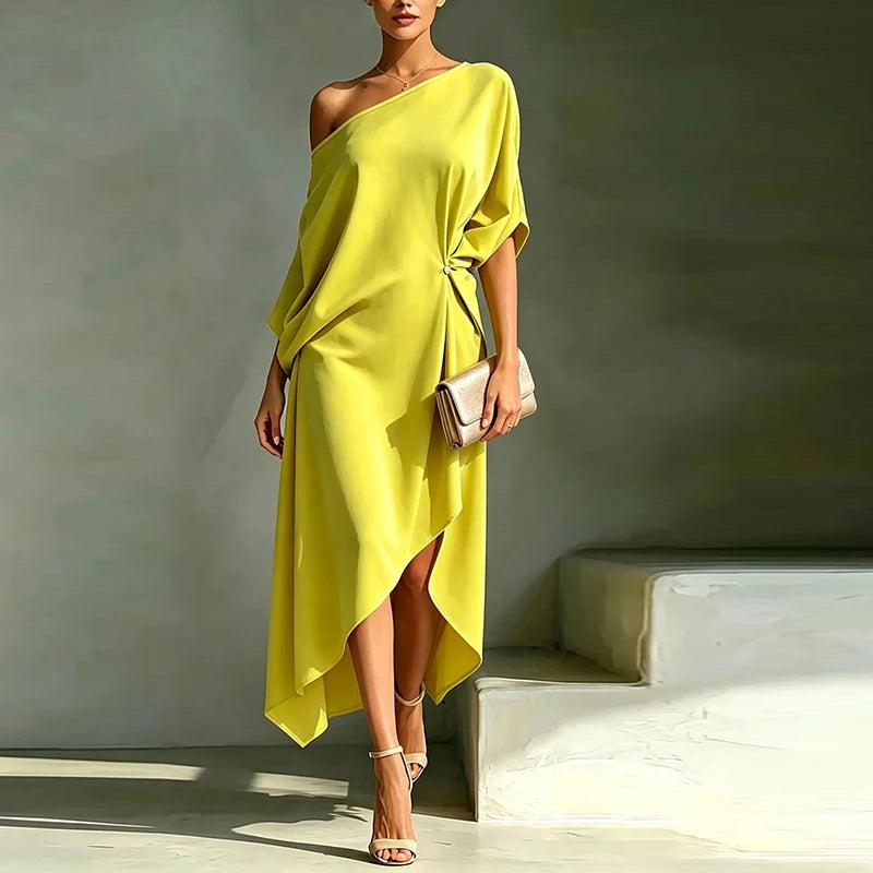Asymmetric one shoulder midi dress