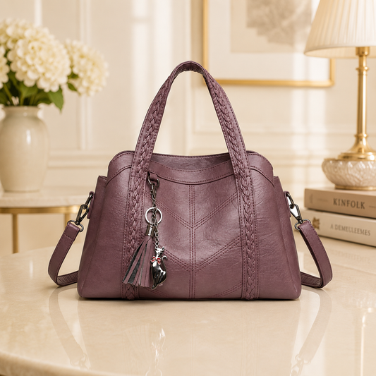 Braided handle leather tote bag