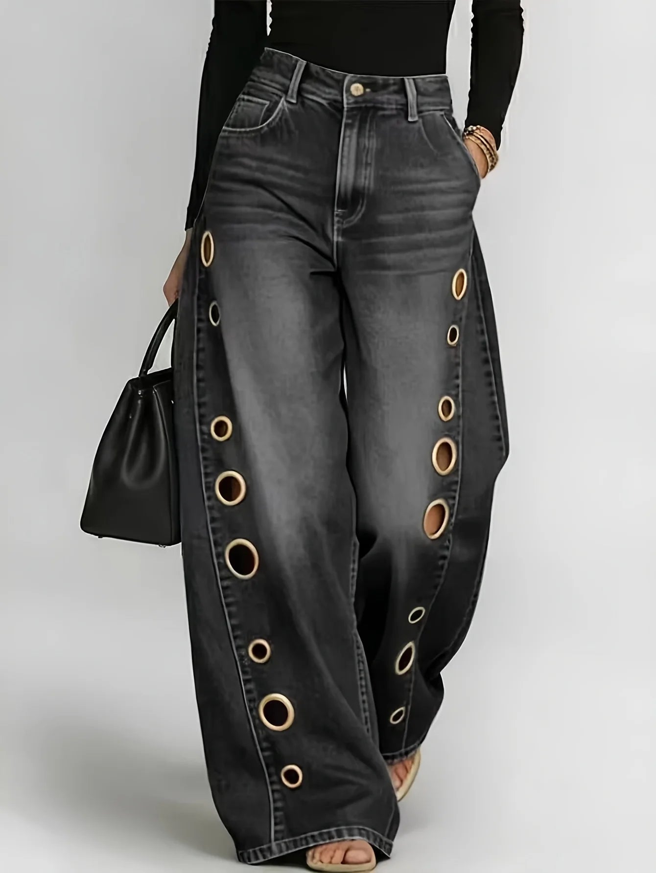 High-rise wide-leg denim pants