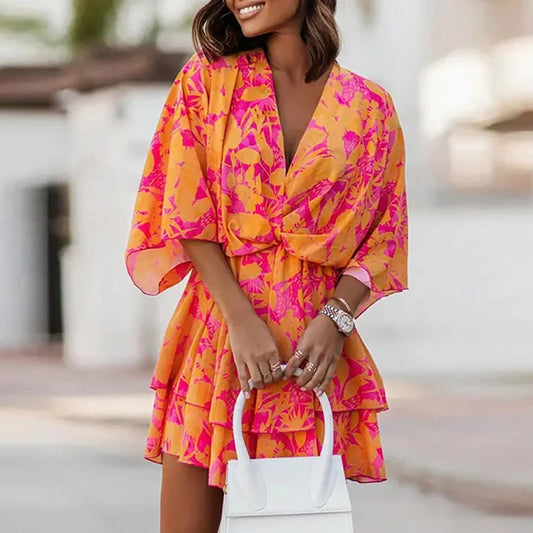 Pink orange floral dress