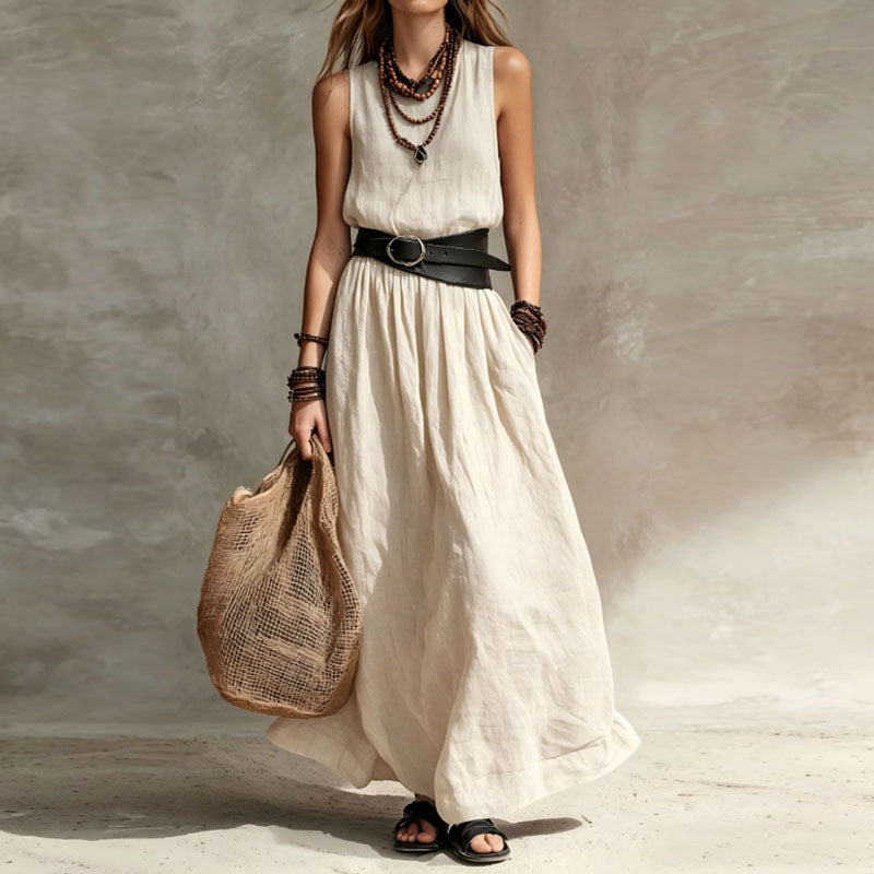 Cream sleeveless long dress