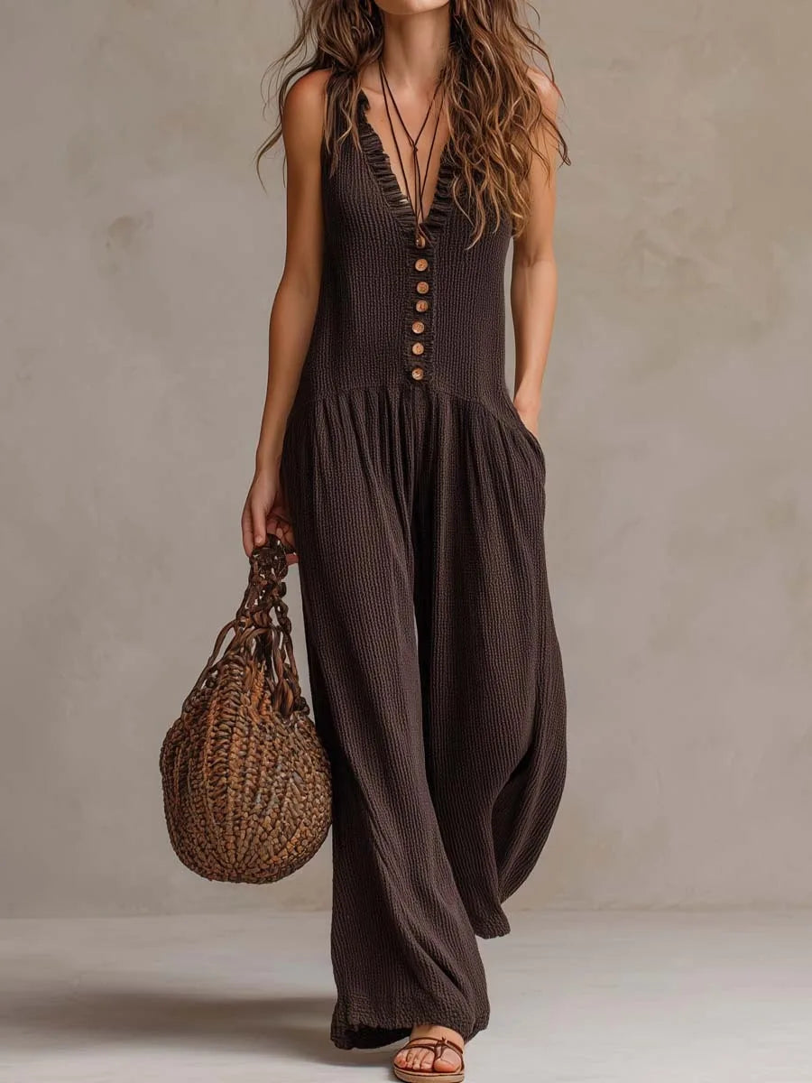 Boho Button Front Jumpsuit