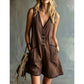 Brown button front romper