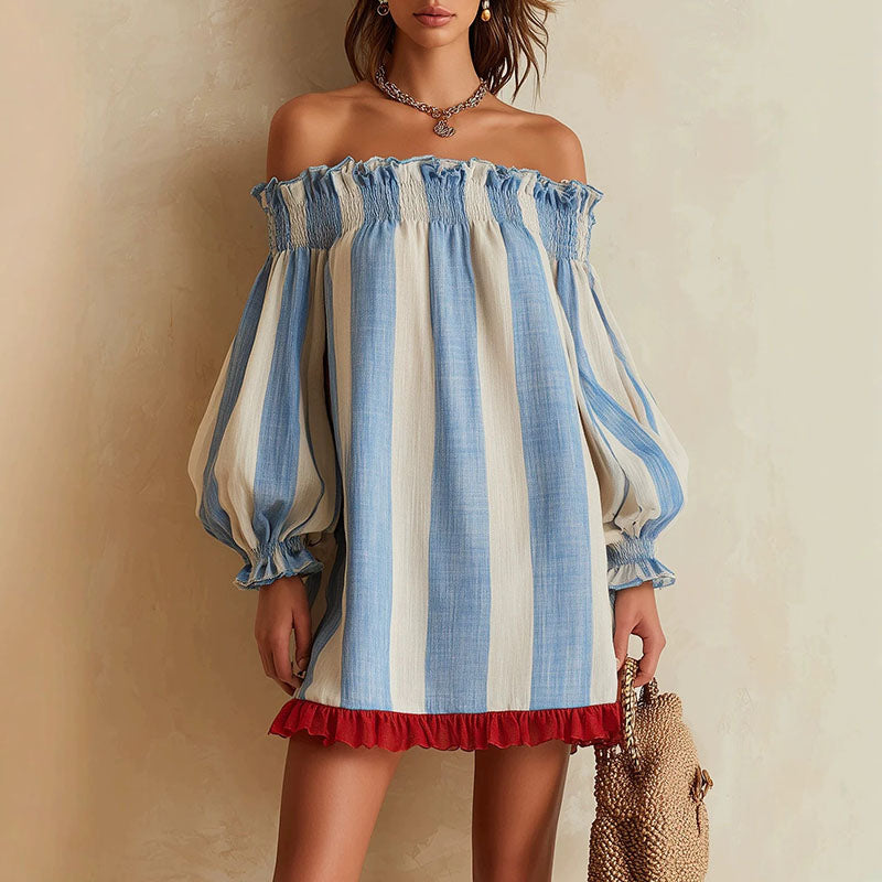 Blue cream mini dress