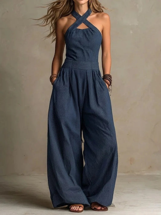 Navy blue halter jumpsuit