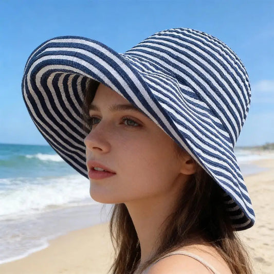 Foldable striped floppy hat