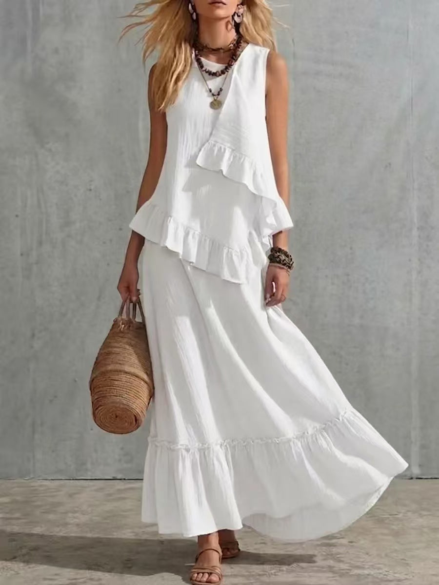 White ruffle two piece set
