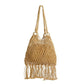 Beige macrame fringe tote bag